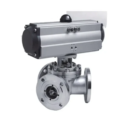 180 Degree Pneumatic Actuator 3 Way Ball Valve, 3 Way Ball Valve With Pneumatic Actuator